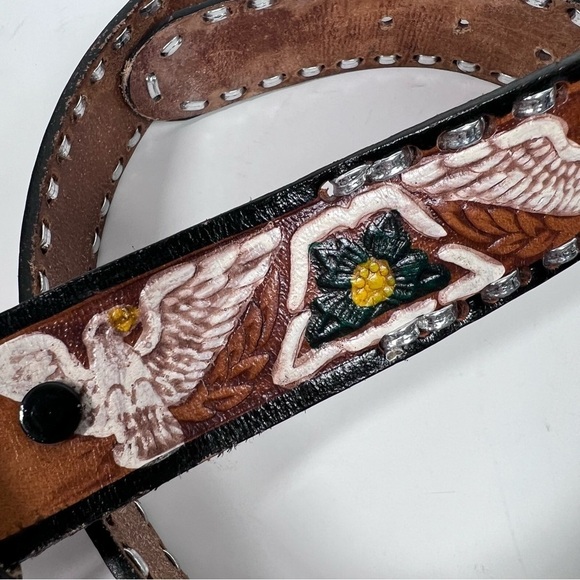 PAINTED TOOLED LEATHER BELT Made in Mexico | Eagle | Floral - Picture 9 of 9
